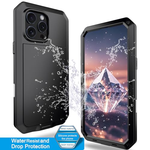 for iPhone 16 Pro Max Metal Case 6.9",Heavy Duty Shockproof Aluminum Alloy Tough Armour Military Phone Case,360 Full Body Protective Cover with Silicone Built-in Screen Protector - Black - color: Black