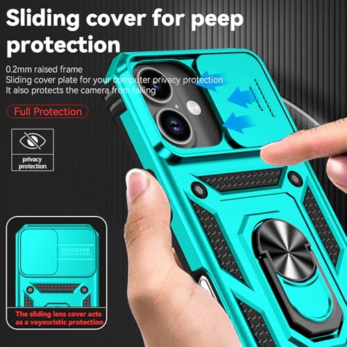 for iPhone 17 Case, with Slide Camera Cover HD Screen Protector [Military Grade 16ft. Drop Tested] Ring Holder Kickstand Protective Phone Case for Apple iPhone 17, Mint - color: Mint w/ Slide Camera 2nd gen. Military Grade