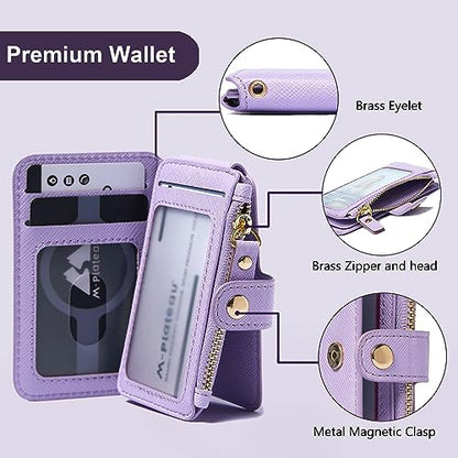 M-Plateau RFID Blocking Keychain Wallet With Leather Wrist Strap | Keychain Wristlet, Womens Card Holder with Zipper Coin Pocket and ID Window - color: Lavender