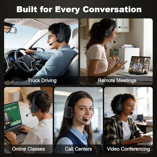 Bluetooth Headset for Truck Drivers, Single Ear Wireless Headphone with Noise Cancelling Mic, Mute Button, Hands-Free Calling, 60H Battery Life for Call Center, Office & Mobile Phone