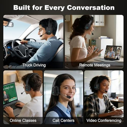 Bluetooth Headset for Truck Drivers, Single Ear Wireless Headphone with Noise Cancelling Mic, Mute Button, Hands-Free Calling, 60H Battery Life for Call Center, Office & Mobile Phone
