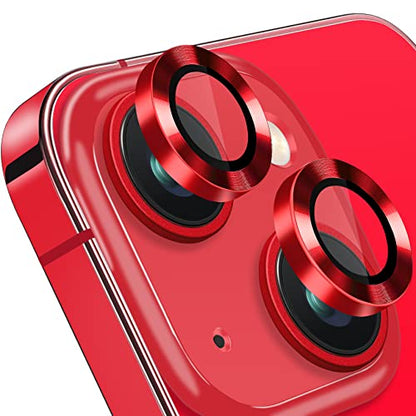 for iPhone 13 Mini/iPhone 13 Camera Lens Protector, Anti-Scratch 9H Tempered Glass Metal Camera Screen Protector Shockproof Cover Film Ring -2 Pcs Red - color: Red