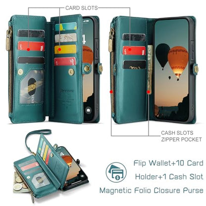 Defencase for Samsung Galaxy A36 5G Wallet Case with Card Holder, Bluegreen | RFID Blocking, Zipper Pocket, Durable PU Leather, Wrist Strap, Fashion Snap Flip Phone Cases Cover with Stand for Women Men - color: Blue Green