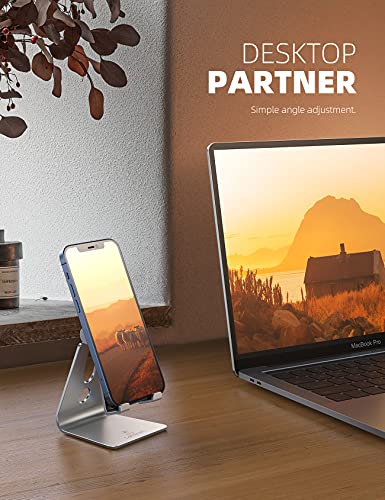 Lamicall Aluminum Cell Phone Stand, Adjustable Desk Phone Holder for iPhone - color: Silver