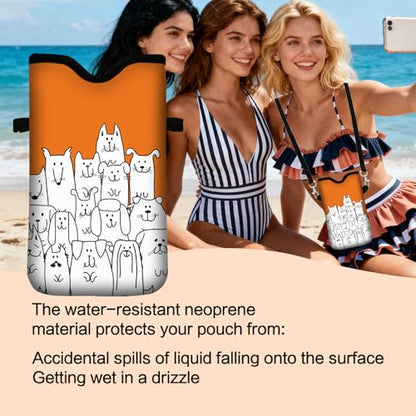 Men Women Neoprene Cell Phone Sleeve Pouch Case Bag with Crossbody Strap/Neck Lanyard 7.5 X 4.3 in (Dog Group Portrait Pattern) - color: Dog Group Portrait Pattern