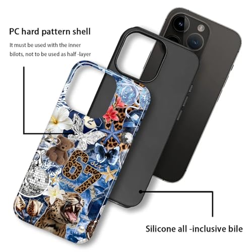 Case for iPhone 14 Pro, Cute Phone Case, Blue Leopard Collage | Hybrid 2-Layer Phone Cover，Military-Grade Protection Durable Shockproof Anti-Scratch Cases - color: Blue Leopard Collage, size: Iphone 14 Pro