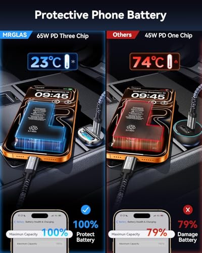 MRGLAS 125W Fast iPhone 18/17 Pro Max Car Charger with USB C Cable - color: Black, size: 125W