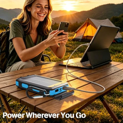 Solar Power Bank 38800mAh Portable Charger for iPhone18/17/16, Samsung - color: Sky Blue