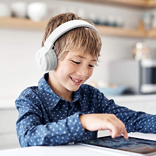 Kids Headphones, Lightweight Stereo Wired Toddler Headphones，Adjustable Headband Children's Headset for Smartphones Computer Pad Earphones(White) - color: White