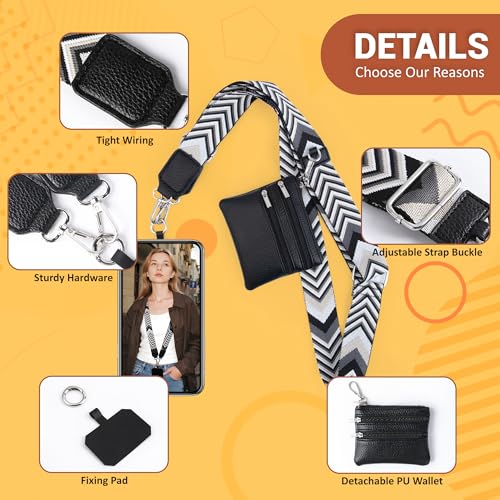 BARGIFTS Clip and Go Strap for Phone with Wallet Crossbody, Cell Phone Lanyard with Zippered Pouch, Adjustable Phone Strap Crossbody with Wallet - color: A-Black