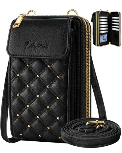 Miss Adola Zipper Cell Phone Purse Crossbody Bag for Women | Zipper Closure, RFID Blocking, Card Slots, Adjustable Shoulder Strap, Cute Small Phone Wallet for Travel and Daily Carry - color: Black