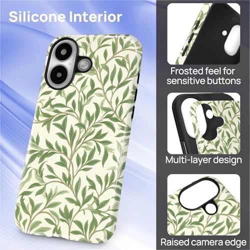 Case for iPhone 16 Plus, Shockproof Hybrid Protective Phone Case, Dual-Layer Drop Protection Anti-Scratch, Green Leaves - color: Green Leaves, size: iPhone 16 Plus