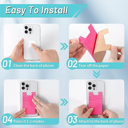 SHANSHUI Phone Wallet Stick on, Card Holder for Back of Phone Double Silicone Credit Business Card Sleeve Pocket Compatible for iPhone, Samsung Galaxy and Every Smartphones (MultiColors-5pcs) - color: Light-blue+Black+White+Grey+Red