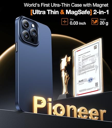 TORRAS Magnetic Slim-Fit for iPhone 15 Pro Max Case, Ultra-Thin 15 ProMax Phone Case Compatible with MagSafe, Lightweight Anti-Scratch Matte Hard Phone 15 ProMax Case 6.7 inch OriginFit, Navy Blue - color: Blue
