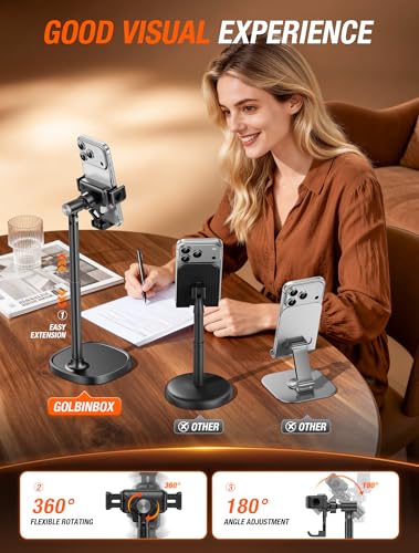 GolbinBox Phone Stand for Desk, One-Click Holder with Weighted Base