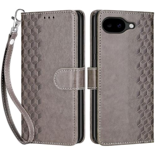 for Google Pixel 10a Wallet case, Gray-Cube | 3 Card Holders, Kickstand, Shockproof TPU Shell, PU Leather, Magnetic Closure, Protective Flip Folio Cover, Women - color: 10