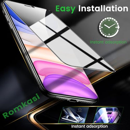 Romkasi 3 Pack Privacy Screen Protector for iPhone 11 6.1 Inch with 3 Pack Camera Lens Protector, Anti Spy Tempered Glass Film, Anti-Scratch, Touch Sensitive, Case Friendly - color: iPhone 11