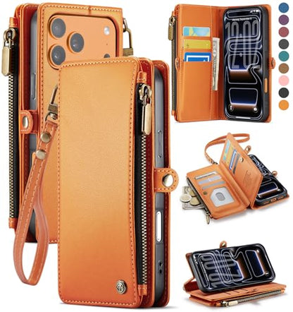 Defencase for iPhone 17 Pro Max Wallet Case with RFID Card Holder, Orange - color: Orange