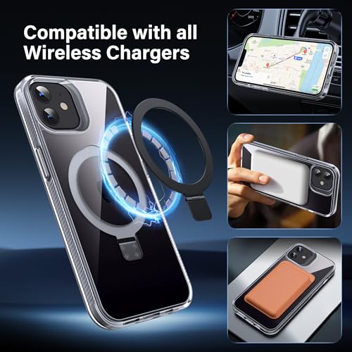 Magnetic Case for iPhone 12/12 Pro - [Built-in Invisible Stand] [Compatible with MagSafe] [Military Grade Drop Protection] Anti-Yellowing Hard Back Silicone Edge Cover, 6.1", Clear - color: Clear, size: iPhone 12/12 Pro 6.1''