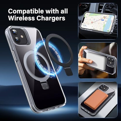 Magnetic Case for iPhone 12/12 Pro - [Built-in Invisible Stand] [Compatible with MagSafe] [Military Grade Drop Protection] Anti-Yellowing Hard Back Silicone Edge Cover, 6.1", Clear - color: Clear, size: iPhone 12/12 Pro 6.1''