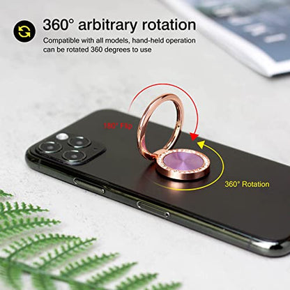 [2 Pack] Concentric Circular Texture Diamond Setting Cell Phone Ring Holder Stand, 360 Degree Rotation and 180 DegreeAdjustable Finger Ring Kickstand with Polished Metal Phone Grip (Light purple)