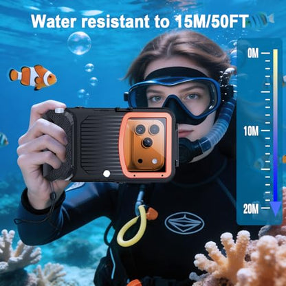 Universal Waterproof Phone Case Designed for iPhone- 50ft/15m Underwater Protection for Snorkeling, Diving, with Mechanical Button for Taking Photos & Videos (Black, iPhone (5.4"-6.9"))