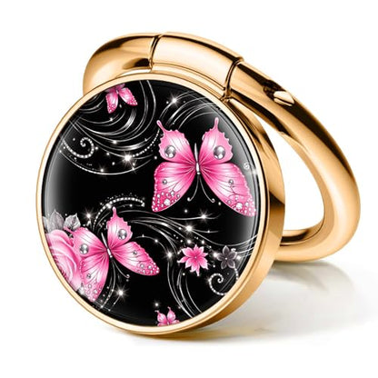 Cell Phone Ring Holder, Cute Phone Ring Grip Stand, 360°Rotation Funny Metal Kickstand Finger Grip Pink Black Butterfly - color: Pink Black Butterfly