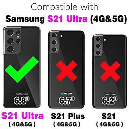 Wallet Case for Samsung Galaxy S21 Ultra 5G with Wrist Strap, 9+ Card Slots Zipper Purse, Luxury PU Leather Stand Full Body Phone Cover for S21ultra 21S S 21 21ultra G5 Women Girls White | Wrist/Shoulder Strap, Card Slots, Purse, Luxury PU Leather, Stand,