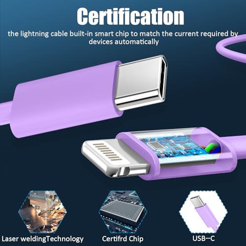 Phone 14 13 12 11 Fast Charger,10FT Long Phone Chargers Fast Charging Lightning Cable with 20W USB C Charger Block for Phone 14/14 Pro Max/13/13Pro Max/12/12 Pro Max/11/11Pro/X/Max,Pad,Purple gradient - color: Purple gradient, size: 10ft