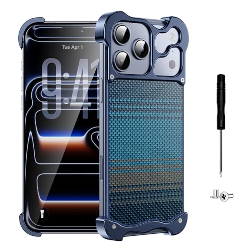 Metal Bumper Case for Blue iPhone 17 Pro Max, Fit for MagSafe | Soft-Touch 1500D Aramid Fiber Slim Back, Frameless Minimalist Design, 4-Corner Airbag Rugged Shockproof, Camera Protection - color: Ocean Wave Blue, size: iPhone 17 Pro Max