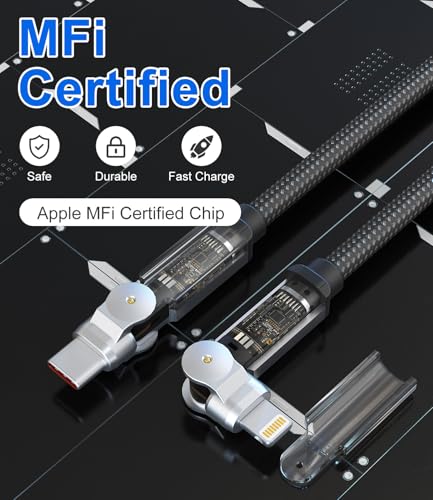 Swivel iPhone Charger 90 Degree USB C to Lightning Cable - 180° Dual Rotating Swivel Connectors, 3A Fast Charging & 480Mbps Data Sync, MFi Certified iPhone Charger for CarPlay, iPhone 14/13/12/11/X/8 - color: 180 Degree Rotating USBC Lightning Cable 2M