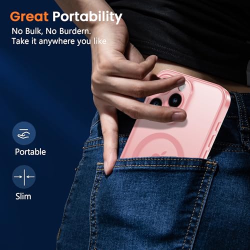 Magnetic Case for iPhone 13 Pro 6.1-Inch, [Compatible with Magsafe][Full Camera Protection] Ultra Slim Translucent Matte Shockproof Protection Phone Cover-Pink - color: Pink, size: iPhone 13 Pro