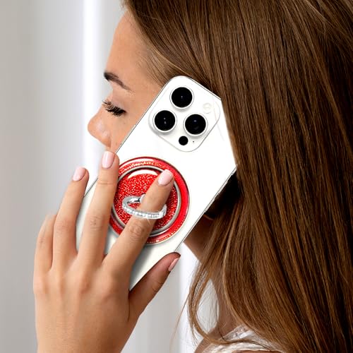 Red Sparkly Magnetic Ring Grip for MagSafe, Bling Phone Stand - color: Red