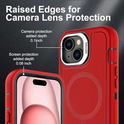YKHJKLEC for iPhone 15 Case, Military Grade 3 in 1 Heavy Duty Shockproof/Drop Proof/Dust Proof with Kickstand Case, with 2 x Tempered Glass Screen Protector (ZJ-Red/Black) - color: ZJ-Red/Black