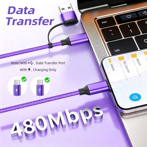 4 in 2 USB A/C to USB C Cable, USBC Multi Charging Cable [2 Pack, 5FT] - color: Purple