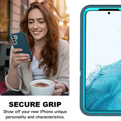 AICase Belt-Clip Holster Case for Galaxy S22 with Screen Protector, Heavy Duty Drop Protection Full Body Rugged Shockproof/DustProof Military Grade Tough Durable Cover for Samsung Galaxy S22 - color: dark blue/pink+belt
