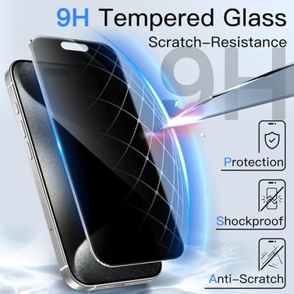 JETech 360° Privacy Screen Protector for iPhone 15 Pro, 2-Pack - size: iPhone 15 Pro