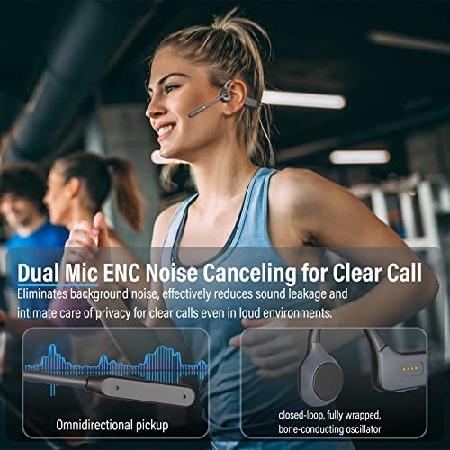 SANOTO Bone Conduction Headphones with Mic, Bluetooth Headset with Microphone Noise Canceling & Mute, Wireless Headset with Sponge Microphone Windscreen, Open Ear Headphones for Work Driving Call