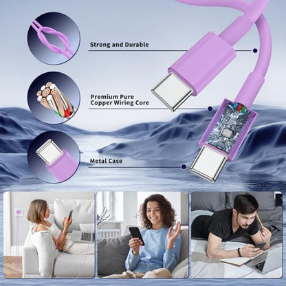 QZIIW iPhone 17 16 15 Pro Max Fast Charger,45W Dual Port USB C Fast Charger - color: Purple, size: 3FT+6FT+10FT+10FT