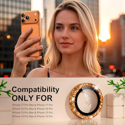 iPhone 17/16/15/14 Pro Max/Pro Camera Lens Protector Glitter - color: Glitter Orange