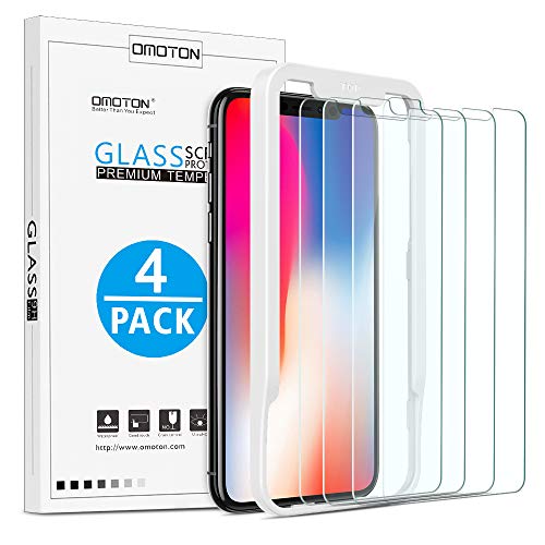 OMOTON [4-Pack] Screen Protector for iPhone Xs & iPhone X, 5.8 inch - Tempered Glass/Guide Frame/Easy Installation - size: iPhone X/XS