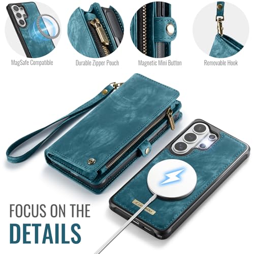 Compatible with Samsung Galaxy S26 Ultra Wallet Case with Magsafe with Zipper & Card Holder Strap Wristlet Detachable Magnetic Protective Back Case for Galaxy S26 Ultra 5G 6.9 Inch (Blue) - color: (Detachable and Magsafe)-Blue, size: S26 Ultra 6.9 Inch