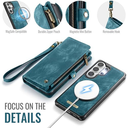 Compatible with Samsung Galaxy S26 Ultra Wallet Case with Magsafe with Zipper & Card Holder Strap Wristlet Detachable Magnetic Protective Back Case for Galaxy S26 Ultra 5G 6.9 Inch (Blue) - color: (Detachable and Magsafe)-Blue, size: S26 Ultra 6.9 Inch