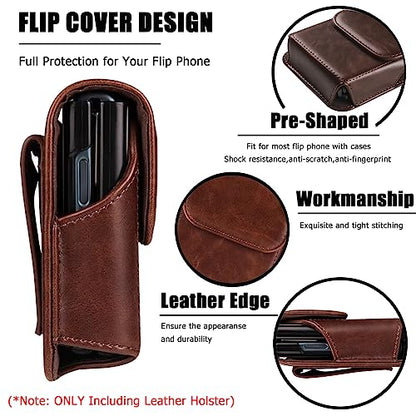 NINKI Moto Razr 2026 Phone Holster for Motorola Razr+ 2025/2024,Galaxy Z Flip 8 Belt Cover Mens Leather Moto Razr 2025 Case Pouch Z Flip 8 Waist Holder for Samsung Z Flip 7 Holster Razr 2026,Coffee - color: Coffee