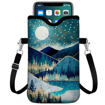 Universal Phone Sleeve Pouch with Crossbody Strap 7.6 X 4.3 Inches Shockproof Water Resistant Mobile Protection Bag-Mountain Green Neoprene Phone Pouch Bag - color: Mountain Green-Phone Pouch
