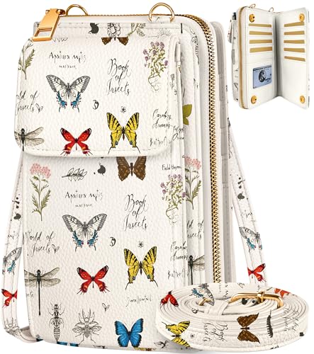 Leather Cell Phone Purse Crossbody Bag for Women | Adjustable Shoulder Strap, Card Slots, Secure Wallet Interior, Cute Pattern Styles, Small Carry for Travel and Daily Use - color: Butterfly
