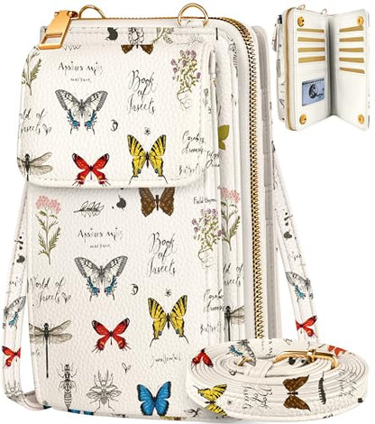 Leather Cell Phone Purse Crossbody Bag for Women | Adjustable Shoulder Strap, Card Slots, Secure Wallet Interior, Cute Pattern Styles, Small Carry for Travel and Daily Use - color: Butterfly