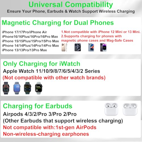 Dual Phone Foldable Wireless Charging Station for Apple, Couple&Family Use - color: White