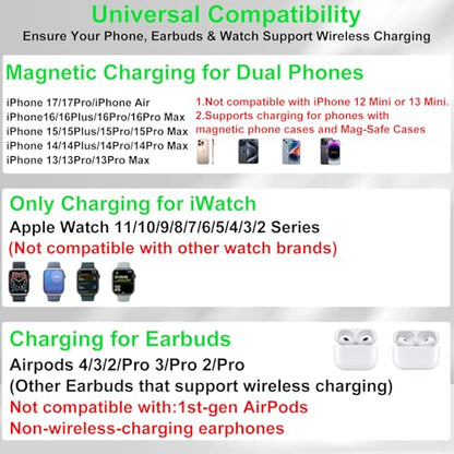 Dual Phone Foldable Wireless Charging Station for Apple, Couple&Family Use - color: White
