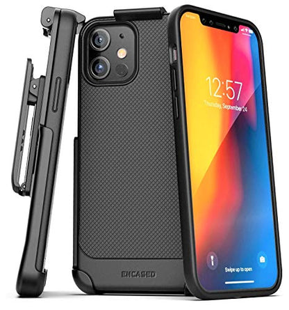 Encased Compatible with iPhone 12 Belt Clip Case (Thin Armor) Slim Grip Cover with Holster - Black - size: iPhone 12